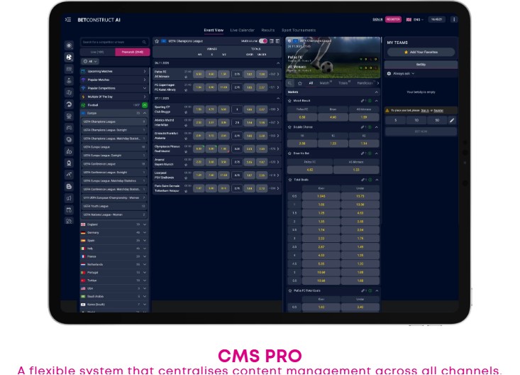 BetConstruct sportsbook platform UI